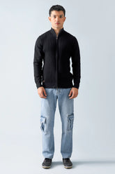 Mock Neck Textured Zipper Sweater